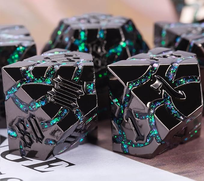 DND Crack Stripe Dice,Metallic Glitter Dice Set with Gift Box,Metal Polyhedral D&D Dice for Role Playing Game