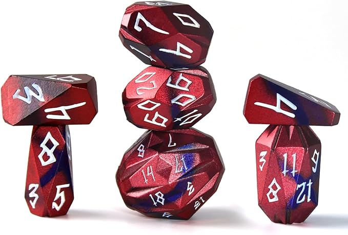 Metal Dice Set D and D for Dungeons and Dragon, Metal Polyhedral DND Dice with Cardboard Box Unique Cool RPG Dice for Role Playing Tabletop Games Gifts (Black Red)
