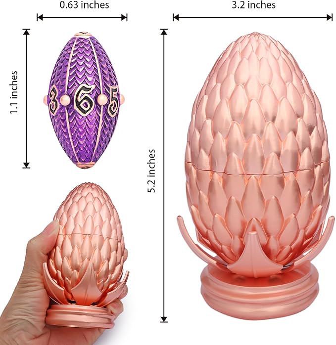 ARUOHHA DND Metal Dice Copper Purple Dragon Egg Dice with Rotating Dragon Egg Shell, Role Playing Game RPG Polyhedral D and D Dice Set D20 D12 D10 D8 D6 D4