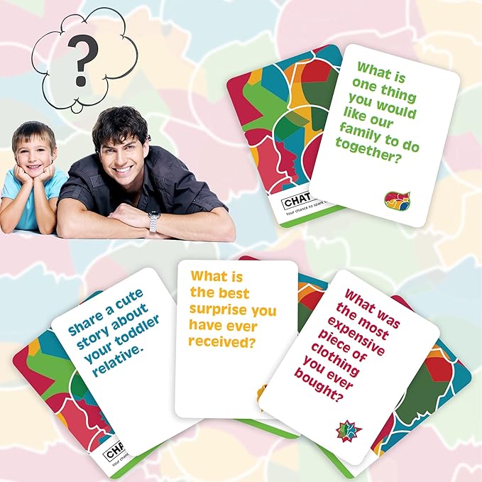 ChatterChance Family: Conversation Card Games - Family Fun Game for Day & Night Party or Car Road Trip - 80 Thought Provoking Family Questions - Deck of Question Cards Gift for Kids, Teens & Adults