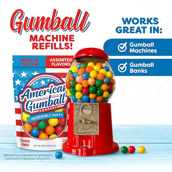 American Gumball Company Refill Gumballs 2 Pound Bag - .62 inch Small Gumballs for 1/2" Gumball Machine, Assorted Flavors