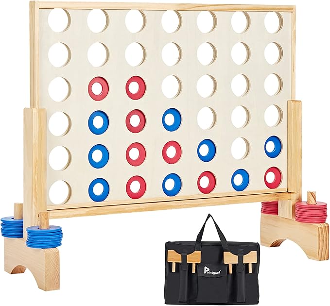 26X22In Giant Wooden 4 in a Row Game, Outdoor Yard Game for Famlies Adults, 42 Pcs Chips & Durable Carrying Bag, Halloween Christmas Party Gifts for Lovers