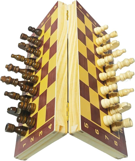 11.8" Magnetic Wooden Folding Chess Set, Game Board Interior for Storage for Adults Beginner Chess Board