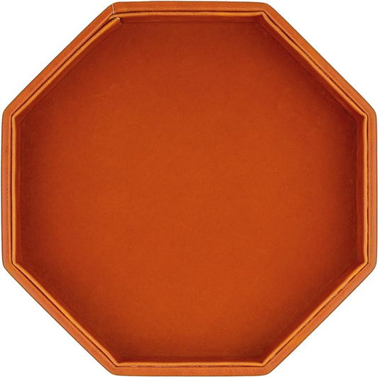 Dice Rolling Tray, Felt Lined PU Leather Octagon Dice Tray for Dungeon Crawler Games, Brown