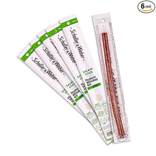 Schaller & Weber Hudson Whiskey Salami Sticks, 0.85 Oz (Pack of 6) | Smoked Salami with NY Whiskey | German Style Smoked Sausage Sticks | Gluten Free Protein Snack