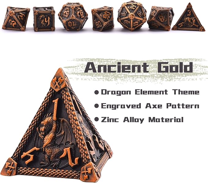 AUSTOR 7-Die Metal DND Dice Set Dungeons and Dragons Polyhedral Roll Playing Dice with Box D20 D12 D10 D% D8 D6 D4 for Pathfinder MTG RPG Board Games