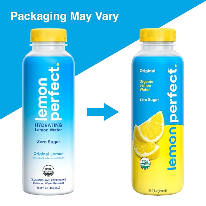 Lemon Perfect 4-Flavor Variety Pack, Flavored Lemon Water, Organic, Zero Sugar, Healthy Hydration Drinks, 15.2 fl oz Bottles (12-Pack)