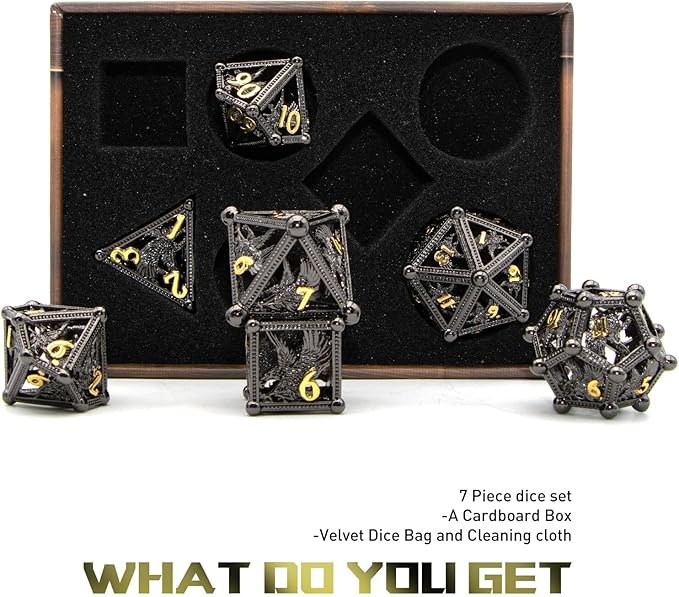 DND Dice Eagle Design of 7Piece,Metal DND for Dungeons and Dragons D&D Dice for RPG Role Playing(Black)