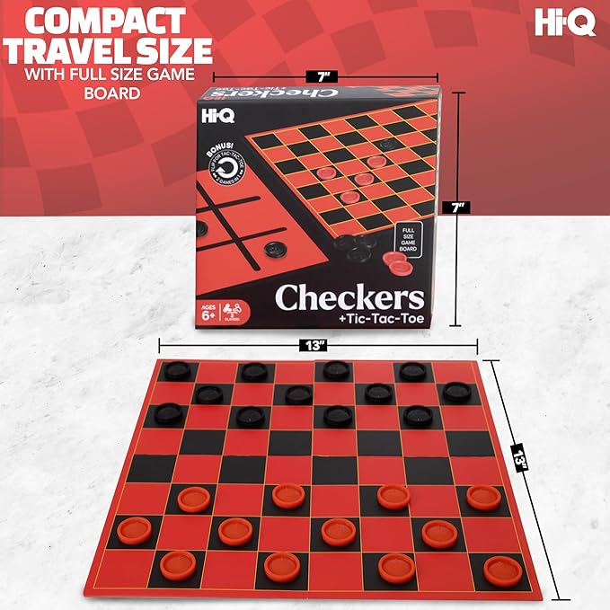 HI-Q Checkers & Tic-Tac-Toe Board Game for Kids: Unleash The Fun with Interlocking Pieces & Foldable Design