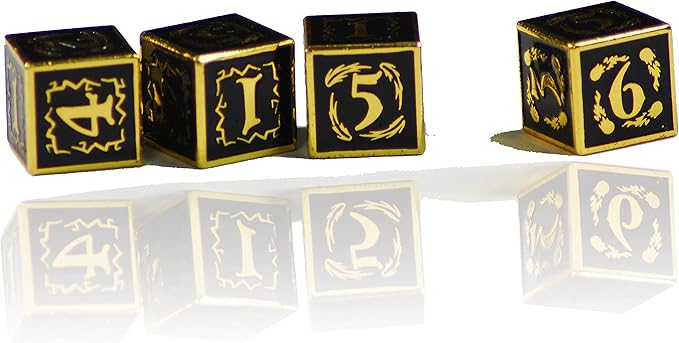 Metal Dice Set Collection for DND and All TRPG Games (Nightwatch, Gold 4D6)