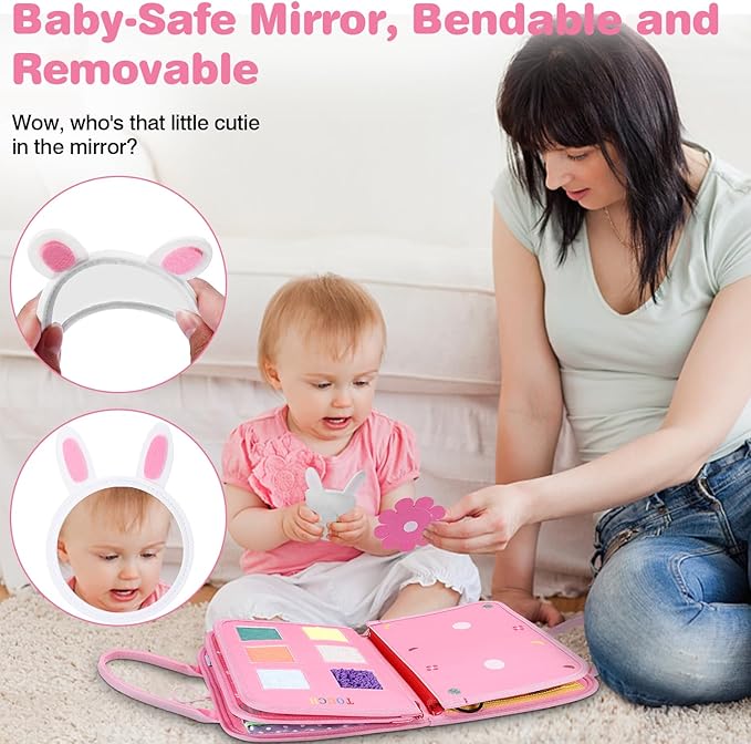 Busy Board for Toddlers 1-4, Sensory Board Travel Toys Gifts for 1 2 3 4 Year Old Girls Boys, Montessori Toys to Learn Fine Motor Skills, Educational Activities Busy Book for Airplane Car (Pink)