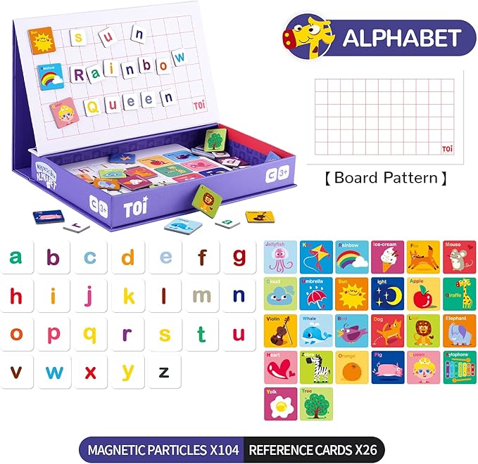 Toi Kids Magnet Toys Magnetic Jigsaw Puzzle Boxes with Game Board for Kids Ages 3-8, Preschool Tabletop Toy for Toddlers, Portable Travel Game, Alphabet