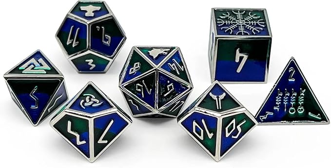 Norse Foundry Freki Norse Series: 7-Piece Metal Dice Set for RPG, DND, Pathfinder - Premium Craftsmanship, Stylish Design and Family Fun, for Gamers