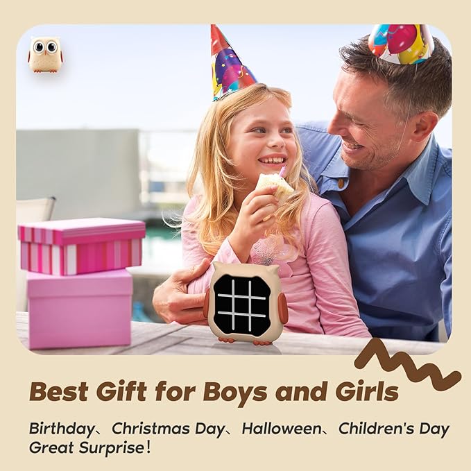 INKLAB Tic Tac Toe Game, Animal-Themed 3-in-1 Handheld Puzzle Game Console, Board Games for Kids, Portable Travel Games, Birthday Gifts for Ages 3+ (Owl)