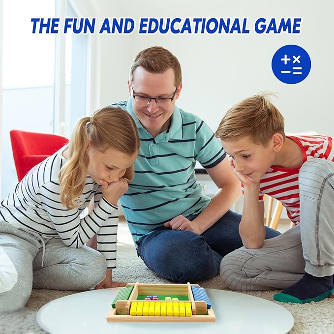 2 Pack Shut The Box Game, 2-4 Play Wooden Dice Math Games for Adults and Kids, Shut The Box Board with 8 Dices for Classroom, Home, Party, Pub