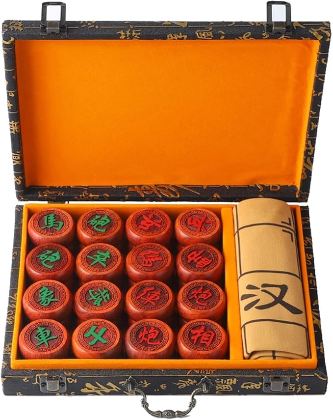 1.88inch Mahogany Chines Chess Gift Box Set (Xiangqi ) Chines Traditional Xiangqi Classic Educational Strategy Board Games 2 Players Travel Game Set with Wooden Box and Leather Chessboard