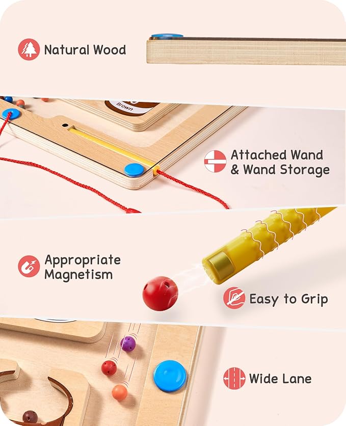 GAMENOTE Magnetic Color and Number Maze - Educational Fine Motor Skills Toys for Boys Girls 3 4 5 Years Old, Wooden Color Matching Learning Counting Toddler Puzzle Board