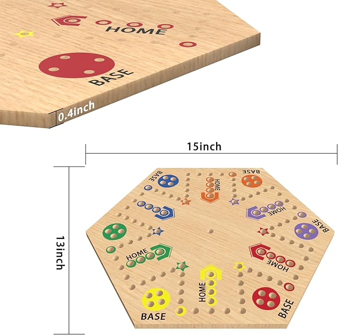 Aggravation Board Game,Wahoo Board Game,15" Wooden Original Marble Game Double Side Painted,Fast Track Board Game for 6 and 4 Players with 30 Marbles,Marble Game Board Wooden,for Family Game Night