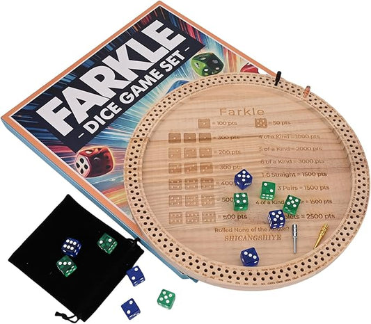 2025 Farkle Dice Game with Tray โ 11.8 Inch Family Board Game Set Including Pearl Dice, Scoring Pegs, and Easy-to-Follow Printed Rules for Kids & Adults