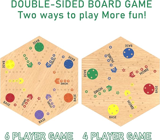 Aggravation Board Game,Wahoo Board Game,15" Wooden Original Marble Game Double Side Painted,Fast Track Board Game for 6 and 4 Players with 30 Marbles,Marble Game Board Wooden,for Family Game Night