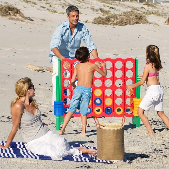 Costzon Giant 4-in-A-Row, Jumbo 4-to-Score Giant Game Set for Kids & Adults, Indoor Outdoor Yard Connect Game, 3.5FT Tall with 42 Jumbo Rings & Quick-Release Slider, Perfect for Family & Party Games