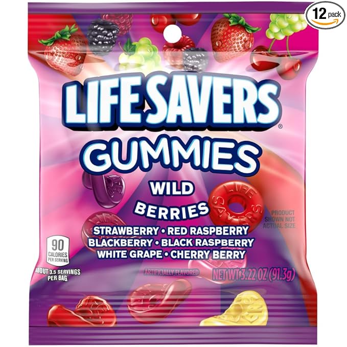 LIFE SAVERS Wild Berries Gummy Candy, 3.22 oz Bags (Pack of 12)