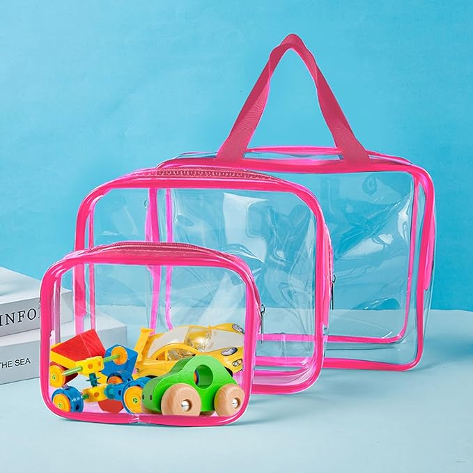 9 Packs Clear PVC Toy Storage Bags Toiletry Bags Waterproof Kids Zippered Toy Organizing Bags for Building Blocks Puzzle Stationery Rose