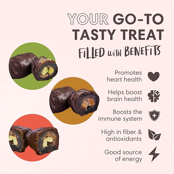 DORREL - Trio Bundle Pack: Belgian Dark Chocolate Covered Dates (Medjool) with Candied Orange Peels, Pistachio & Walnuts Stuffing, High Energy Vegan Choco Snack, Kosher & Non-GMO Pack of 3, 7.05 oz Ea
