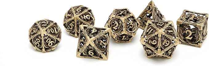 DND Dice,Hollow D&D Metal Dice,Dungeons and Dragons Dice Set with Gift Box,7 PCs Steampunk Polyhedral Dice Games Set for RPG,MTG,Pathfinder, (Dragon Ancient Bronze)