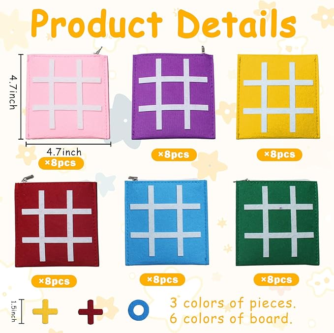 48 PCS Tic Tac Toe Board Game,Foam Tic-Tac-Toe Mini Board Game for Kids Family Classic Educational Toys Indoor Party Game Birthday Party 5"x5"