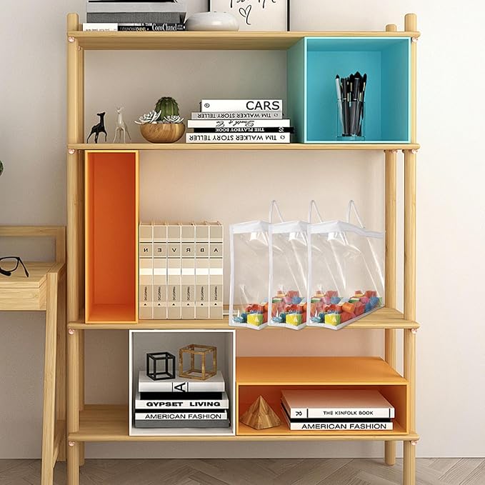 12 Pack Clear PVC Toy Storage Bag with Zipper, Plastic Toy Storage Bags with Handle, Dust-Proof and Waterproof Toy Organizer Bags, Portable Handheld Toy Travel Bag for Blocks Set, Puzzles, Small Toys