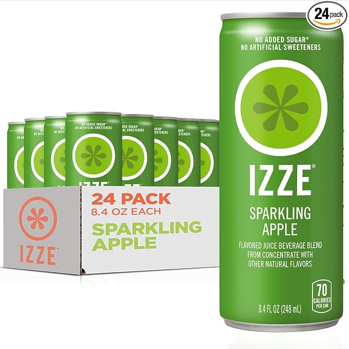 IZZE Sparkling Juice Beverage Blend, Apple, No Sugar Added, 8.4 FL OZ, 24 Cans