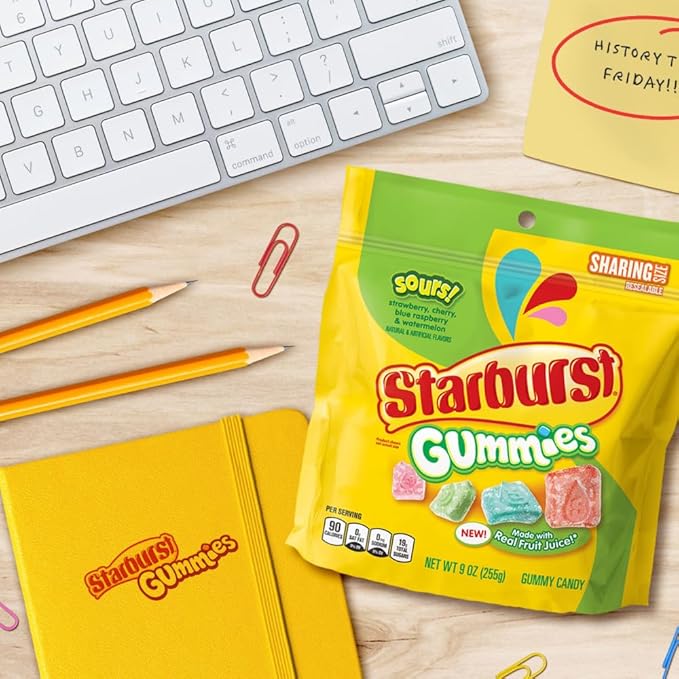 STARBURST Gummies Sours Gummy Candy, Sharing Size, 9 oz Bag (Pack of 8)