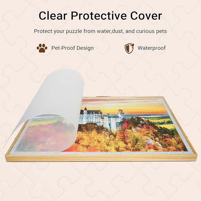 2-in-1 Rotating & Tilting Puzzle Board for 1500 Pieces, 26"x36" Jigsaw Table with Drawers, Cover & Lazy Susan, 60° Ergonomic Design, Non-Slip Surface, 4 Sorting Trays, Gift for Adults