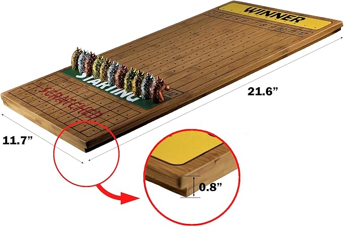 Metal Horse Race Board Game Set with Horse Racing Thick & Solid Wood Game Board(22"/Dark),11 Luxurious with 4 Antique(Gold,Silver,Red Cooper&Bronze) Metal Craft Horses, Dice&Cards (HR-F654)