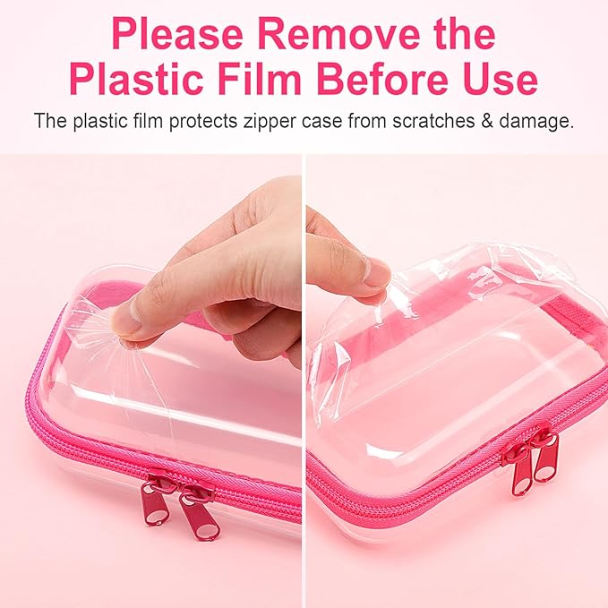 Hoolerry 4 Pcs Hard Clear Zipper Case Transparent Cases for Snacks Makeup Bag Plastic Storage Box Containers for Building Blocks, Puzzles, Cosmetics(Fluorescent,5 x 3 x 2 in)