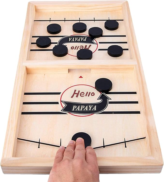 Fast Sling Puck Game - Test Your Speed and Accuracy with This Fast-Paced Wooden Air Hockey Desktop Battle Board Game - Guaranteed Fun Gifts for Family Night or Friends Party