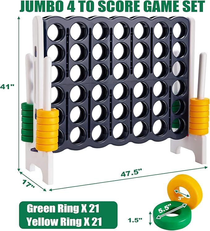 Costzon Giant 4-in-A-Row, Jumbo 4-to-Score Giant Game Set for Kids & Adults, Indoor Outdoor Yard Connect Game, 3.5FT Tall with 42 Jumbo Rings & Quick-Release Slider, Perfect for Family & Party Games