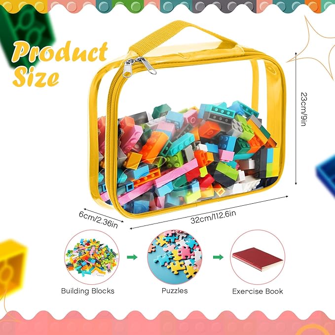 Sanwuta 6 Packs Toy Storage Bags, PVC Organizing Case Bags with Zipper, Waterproof Toy Container for Board Games, Building Blocks, Puzzles, Small Toys and Kids Books(Large,Bright Color)