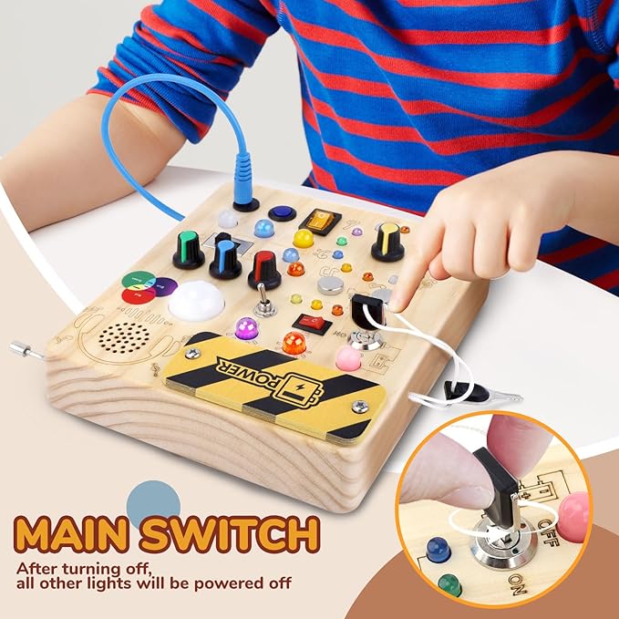 Busy Board,Montessori Toys for 1-3 Year Old Boys & Girls,Travel Educational Learning Activities for Toddlers,Sensory Toy for Kids with Autism (Busy Board v5)