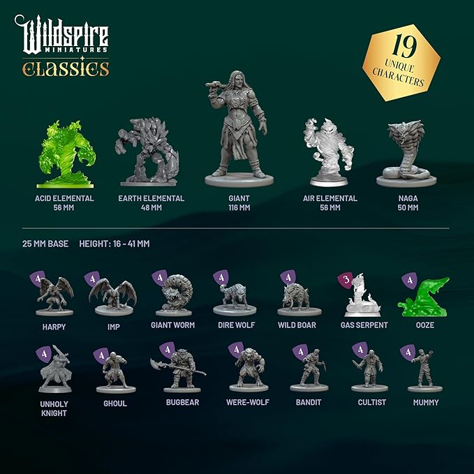 Classic Encounters - Expansion Set I - 60 Iconic DND Miniatures Bulk Monsters, Unpainted Tabletop RPG DND Minis, D&D Miniatures, Fantasy Figurines, Dungeons & Dragons Minis, 28mm, Assembled Unprimed