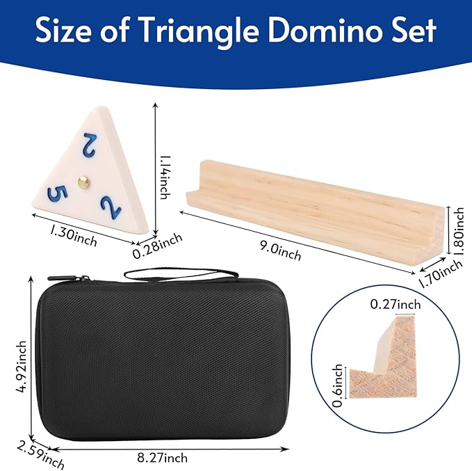 Triangle Domino Game Set with 8 Wooden Holders & 56 Triangular Domino Tiles & Brass Spinner Travel Essentials Classic Family Strategy Board Game for Kids and Adults