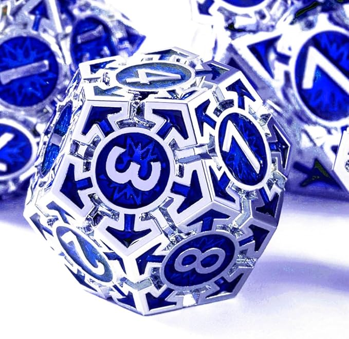 RULE DND Dice Set Metal Blue Solid Weighted D&D Dungeons & Dragons Polyhedral D20 D4 D12 D10 D% D8 D6 with Gift Box