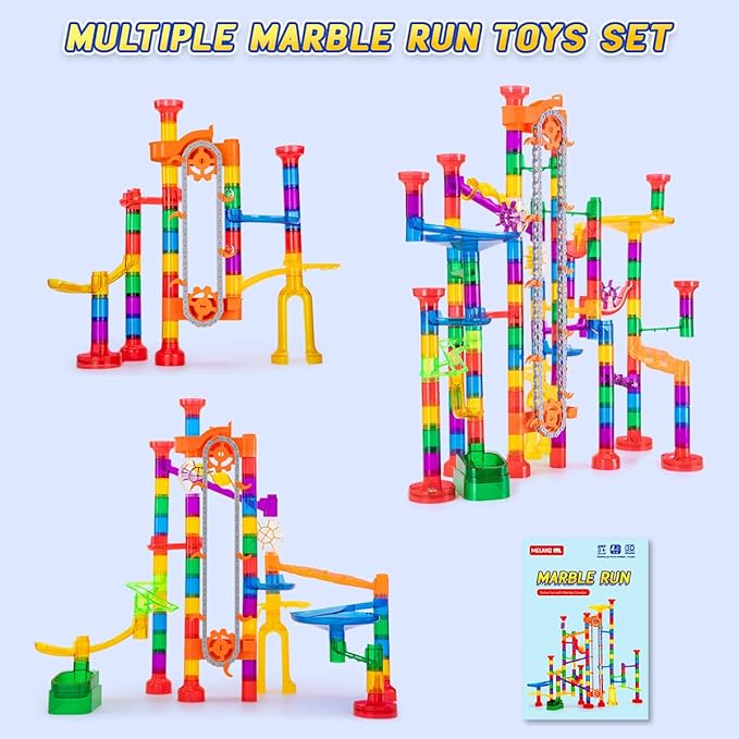 247Pcs Marble Run with Motorized Elevator, Construction Building Blocks Toys with 30 Glass Marbles and 30 Glow in The Dark Marbles, STEM Gifts for Boys and Girls