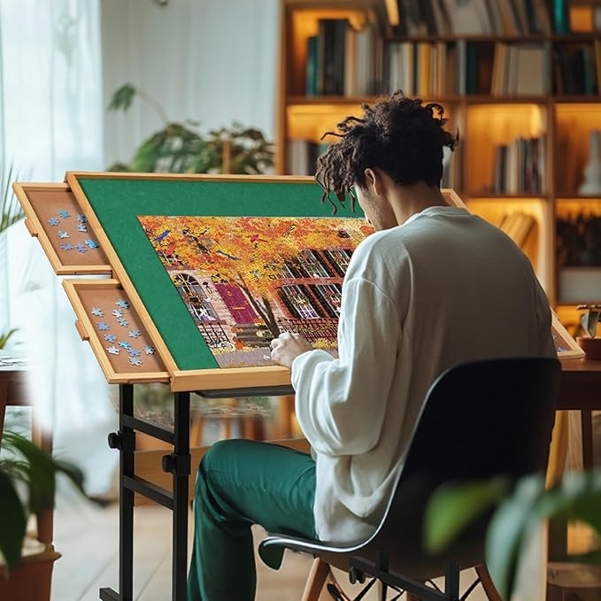 2000 Pieces Puzzle Table with Wheels, with Drawers and Cover, 40.16"x28.5" Adjustable Height & 45° Tilting, Puzzle Board for Adults