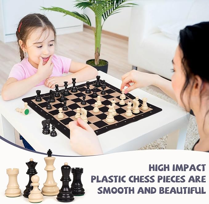 Agirlgle 20'' Tournament Chess Set for Adults and Kids Foldable Silicone Chess Board Game Chess Pieces 3.8'' King Height Portable Travel Chess Set Storage Bag for Outdoor Family Vintage Board Game