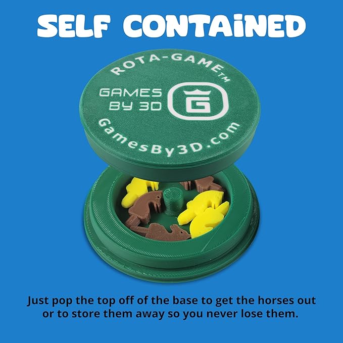 ROTA Game, Tic-Tac-Toe Game with Never a Tie, A Winner in Every Round, Ancient Roman Strategy Game, Portable 4" Board, Pockets or Purse-Size, with Horse Pieces, Made in USA (Green)