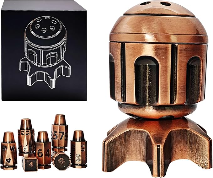 Roulette Dice Spinner for DND Dice Set, 7 Metallic Polyhedral D&D Dice with Gift Case for Dungeons and Dragon Game, RPG Role Playing Table Game Gifts (Copper)