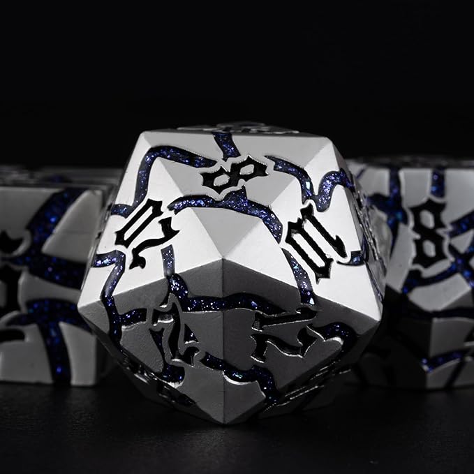 Dice Set D&D Dungeons and Dragons Dice D20 Metal DND Dice Set with Box, Polyhedral Role Playing Dice D12 D10 D% D8 D6 D4 for MTG RPG Board Games(Pearl Silver Purple)