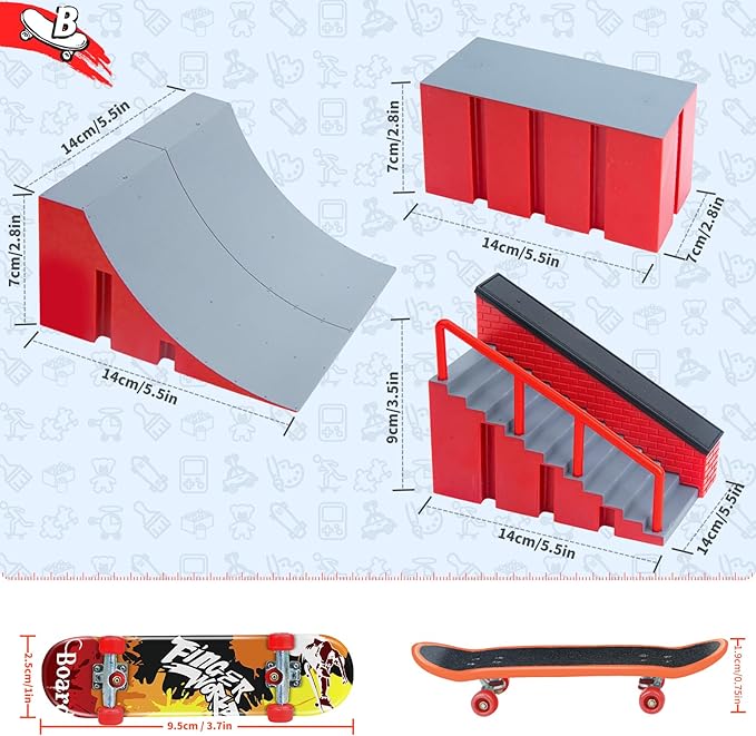 Finger Skateboards Ramp Set, Fingerboard Skatepark Deck with Ramps, Fingerboard Half Pipe Ramp for Kids Adults Fingerboard Training Props Interactive Freestyle Skate Game B
